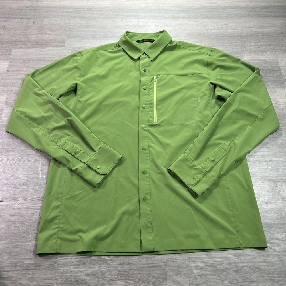 Stoic Shirt Mens XL Green Solid Long Sleeve Snap Button Stretch Outdoor Casual